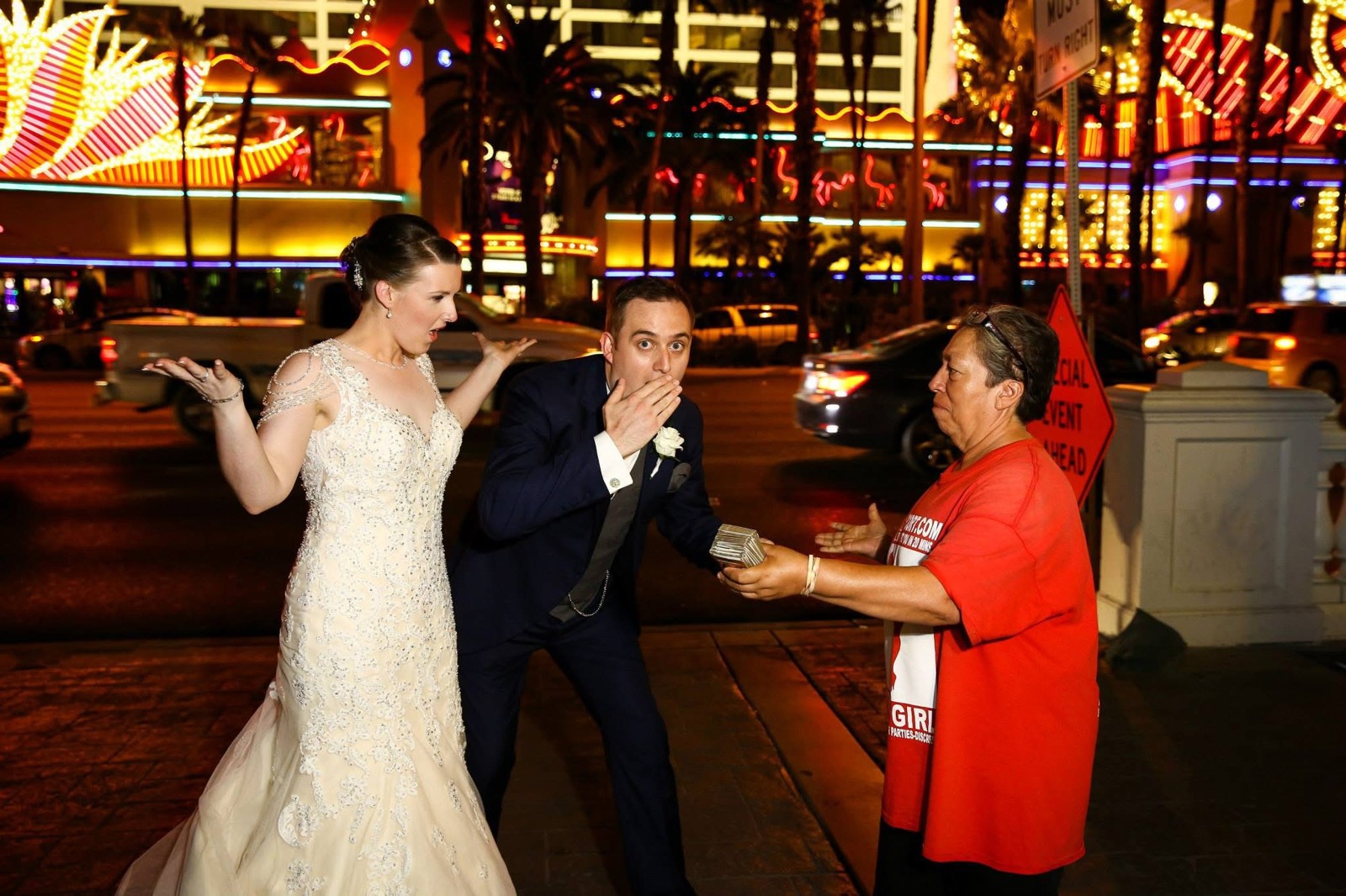 Nick and his wife celebrating their own wedding in Las Vegas